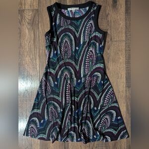 Evan-Picone Dress Women's Peacock Style Print Colorful Fit & Flare Dress Size 6
